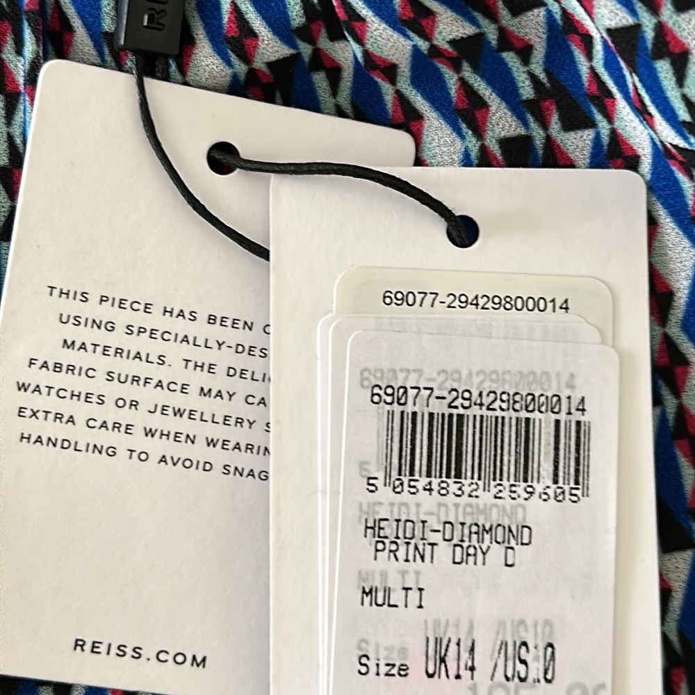 REISS Heidi Knot Waist Diamond Print Dress (NWT) - Picture 6 of 8